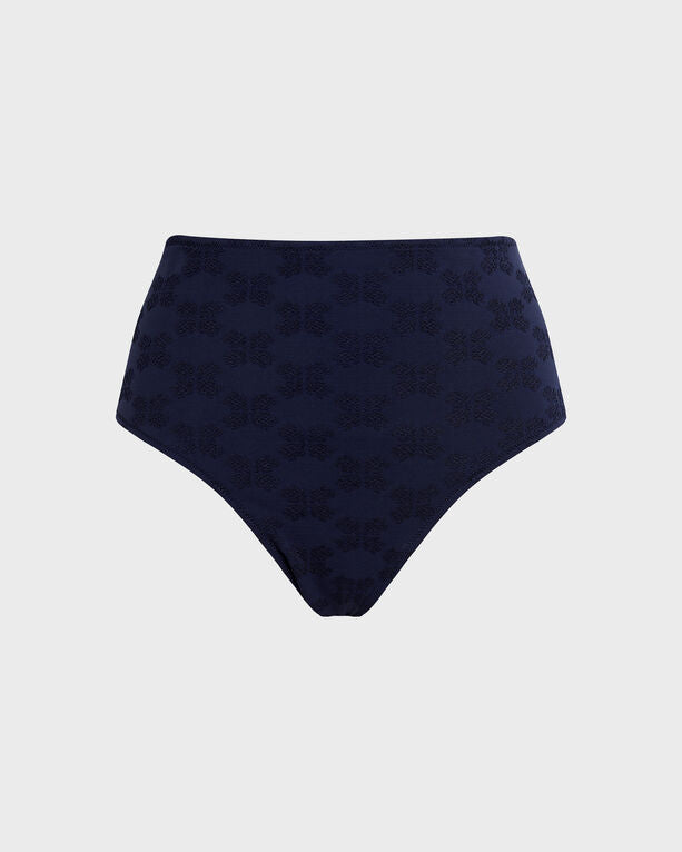 Vilebrequin - Women High-waisted Bikini Bottom Turtle Monogram Jacquard - Swimwear - Frosty - Blue - Size M