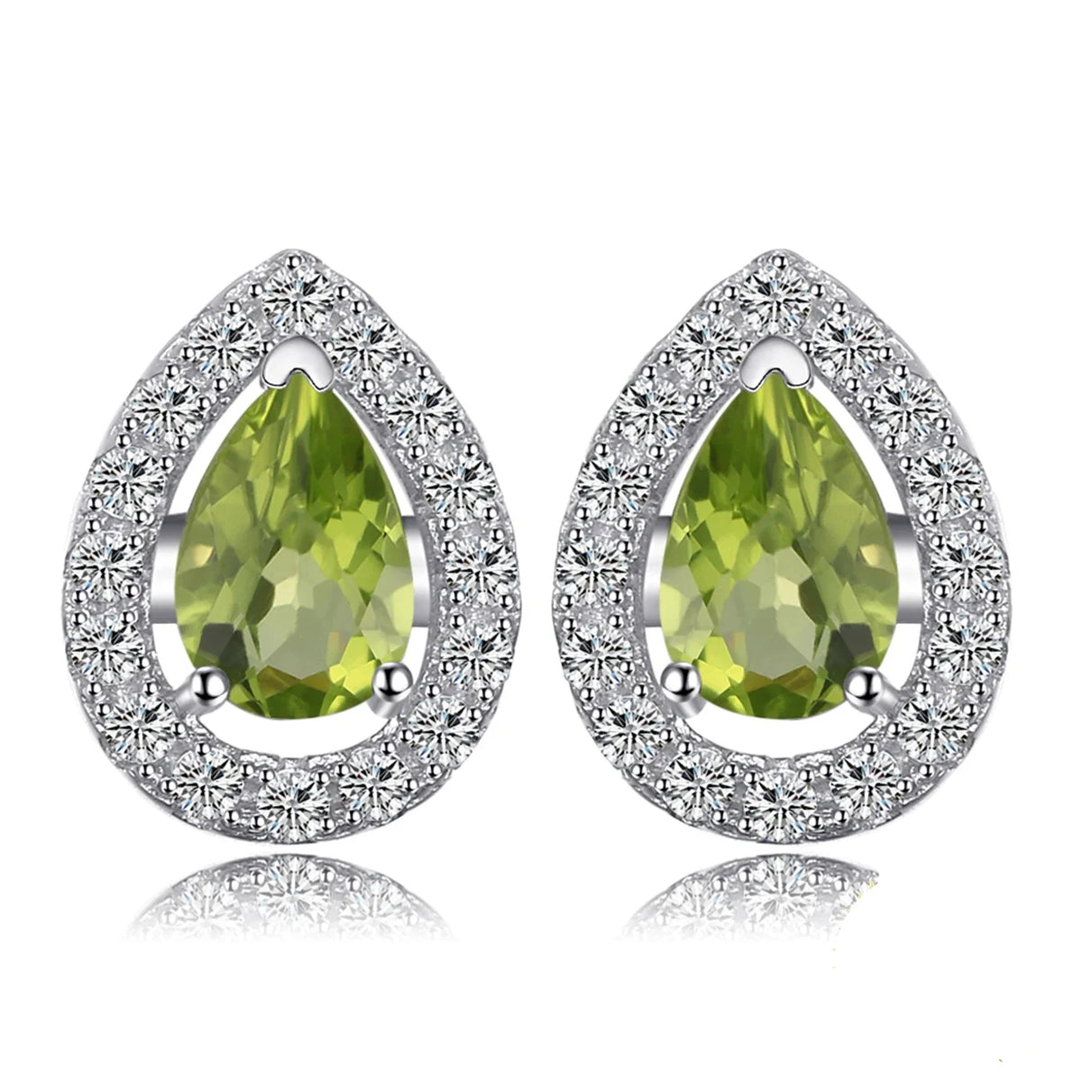 Elegant Pear-Shaped Natural Green Peridot Stud Earrings in 925 Sterling Silver for Women – Perfect Fashion Jewelry for Any Occasion
