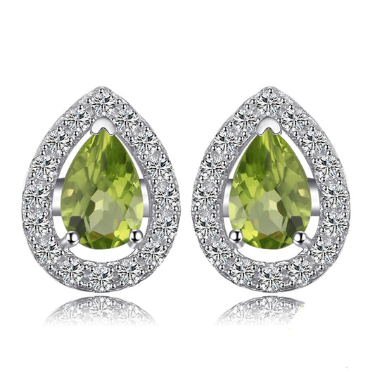 Elegant Pear-Shaped Natural Green Peridot Stud Earrings in 925 Sterling Silver for Women – Perfect Fashion Jewelry for Any Occasion