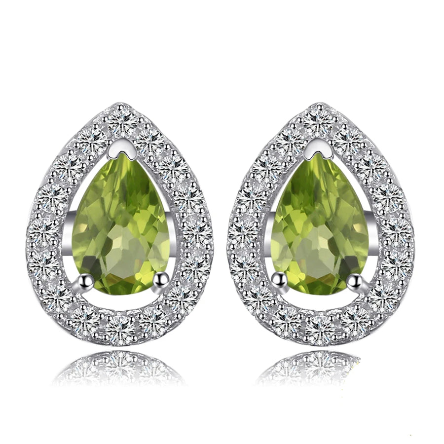 Elegant Pear-Shaped Natural Green Peridot Stud Earrings in 925 Sterling Silver for Women – Perfect Fashion Jewelry for Any Occasion