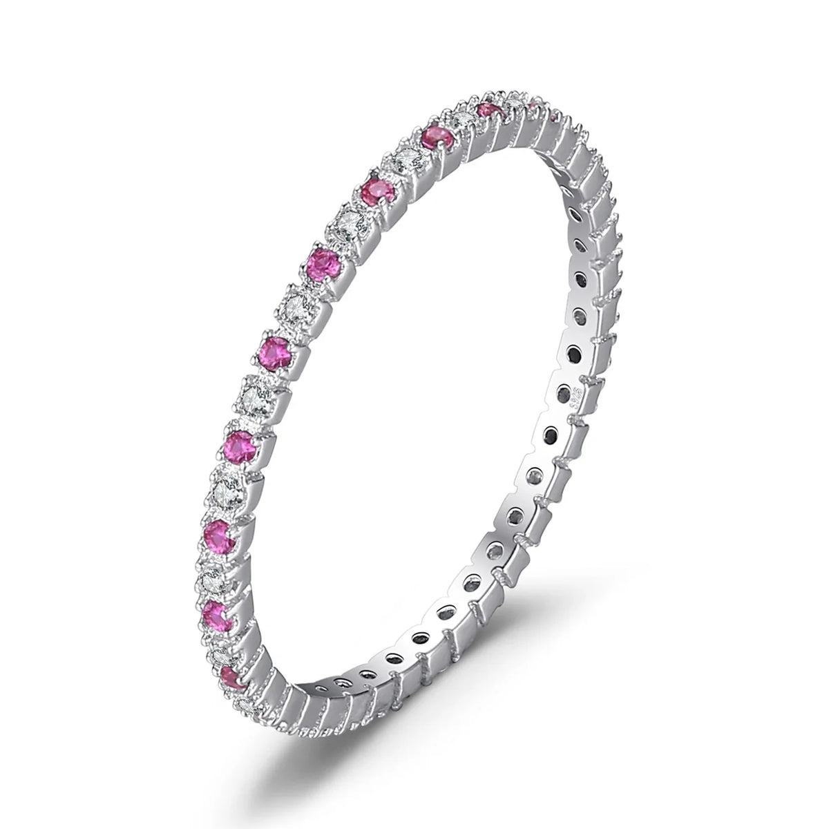 Stunning Created Ruby 925 Sterling Silver Wedding Band Ring for Women - Perfect Engagement and Party Gift - 6