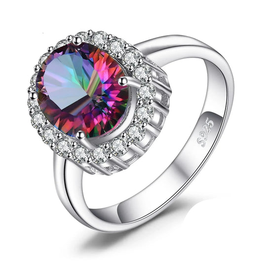 Exquisite 3.4Ct Natural Mystic Rainbow Quartz Halo Engagement Ring in 925 Sterling Silver - Perfect Gift for Women - 6