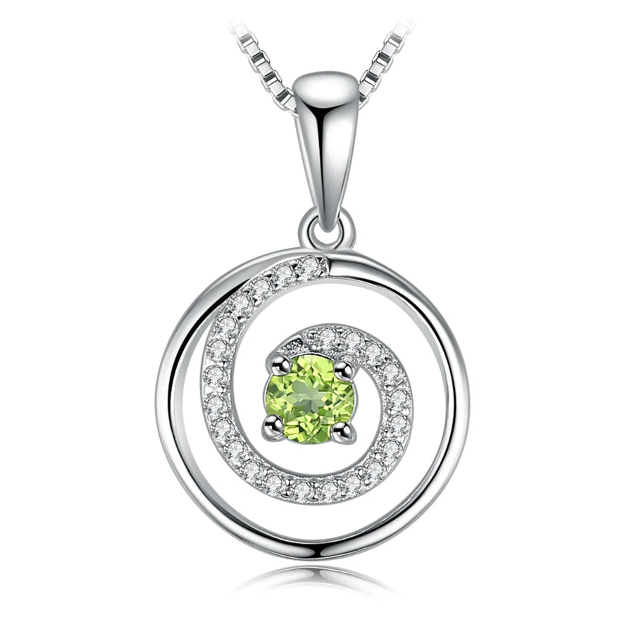 Elegant Round Natural Peridot Pendant in 925 Sterling Silver - A Timeless Necklace for Women