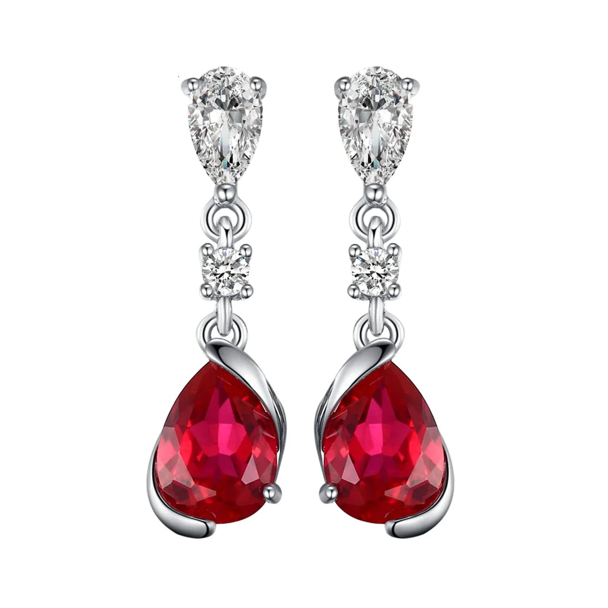 Exquisite 1.9Ct Pear-Shaped Created Red Ruby Drop Earrings in 925 Sterling Silver – A Timeless Gift for Women