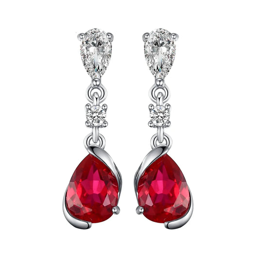 Exquisite 1.9Ct Pear-Shaped Created Red Ruby Drop Earrings in 925 Sterling Silver – A Timeless Gift for Women