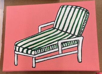 Carly Beck - Canvas Painting - Ode to California - Beverly Hills Hotel Lounger (5"x7")