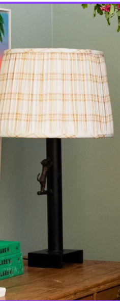 EHI - Object - Vintage Cat Iron Lamp w/Roger Plaid Lampshade