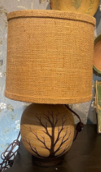 EHI-Object- Small Midcentury Ceramic Lamp with Painted Branches