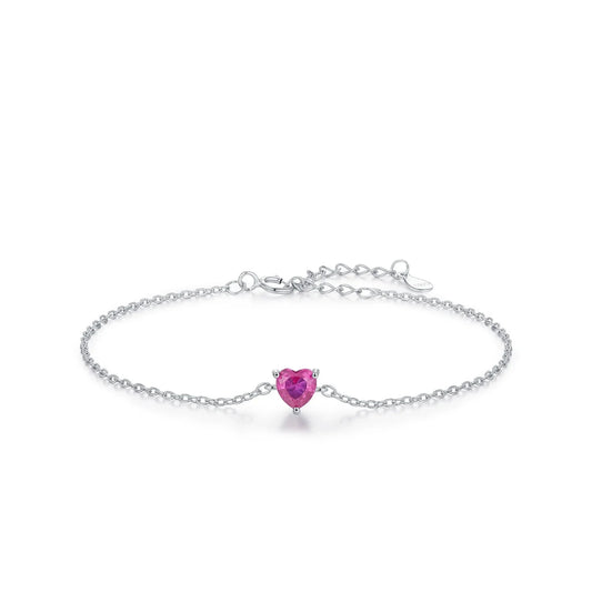 Stunning 925 Sterling Silver Heart Bracelet with Romantic Rose Red Zirconia - Elegant Link Chain for Women, Perfect for Fine Jewelry Gifts - Rhb1727S