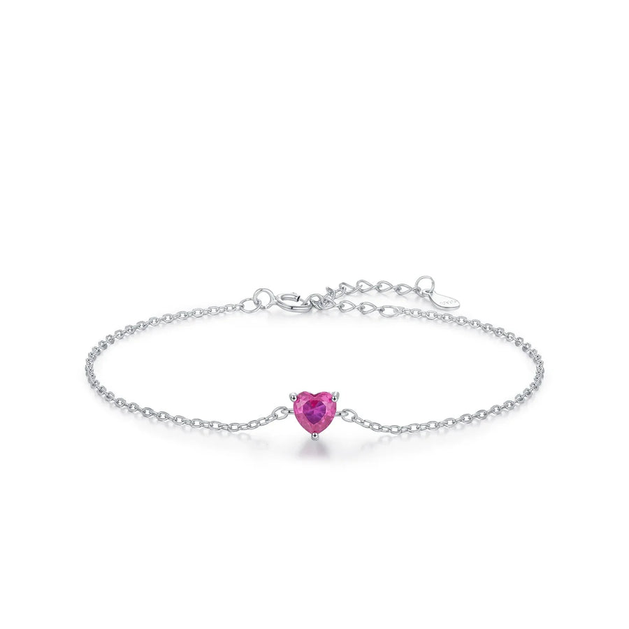 Stunning 925 Sterling Silver Heart Bracelet with Romantic Rose Red Zirconia - Elegant Link Chain for Women, Perfect for Fine Jewelry Gifts - Rhb1727S