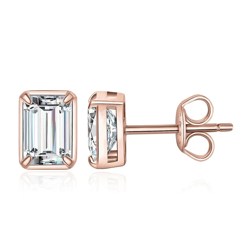 Exquisite Emerald Cut 5A Cubic Zirconia Stud Earrings in 925 Sterling Silver – Perfect for Weddings and Anniversaries - Rose Gold Plated