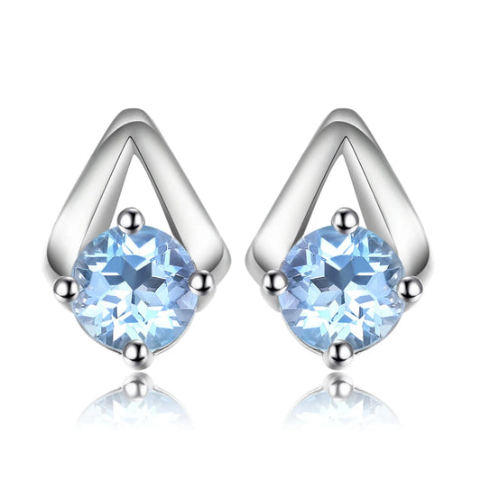 Elegantly Crafted 1.2Ct Round Natural Sky Blue Topaz Stud Earrings in 925 Sterling Silver - A Timeless Gift for Women - 925 Sterling Silver