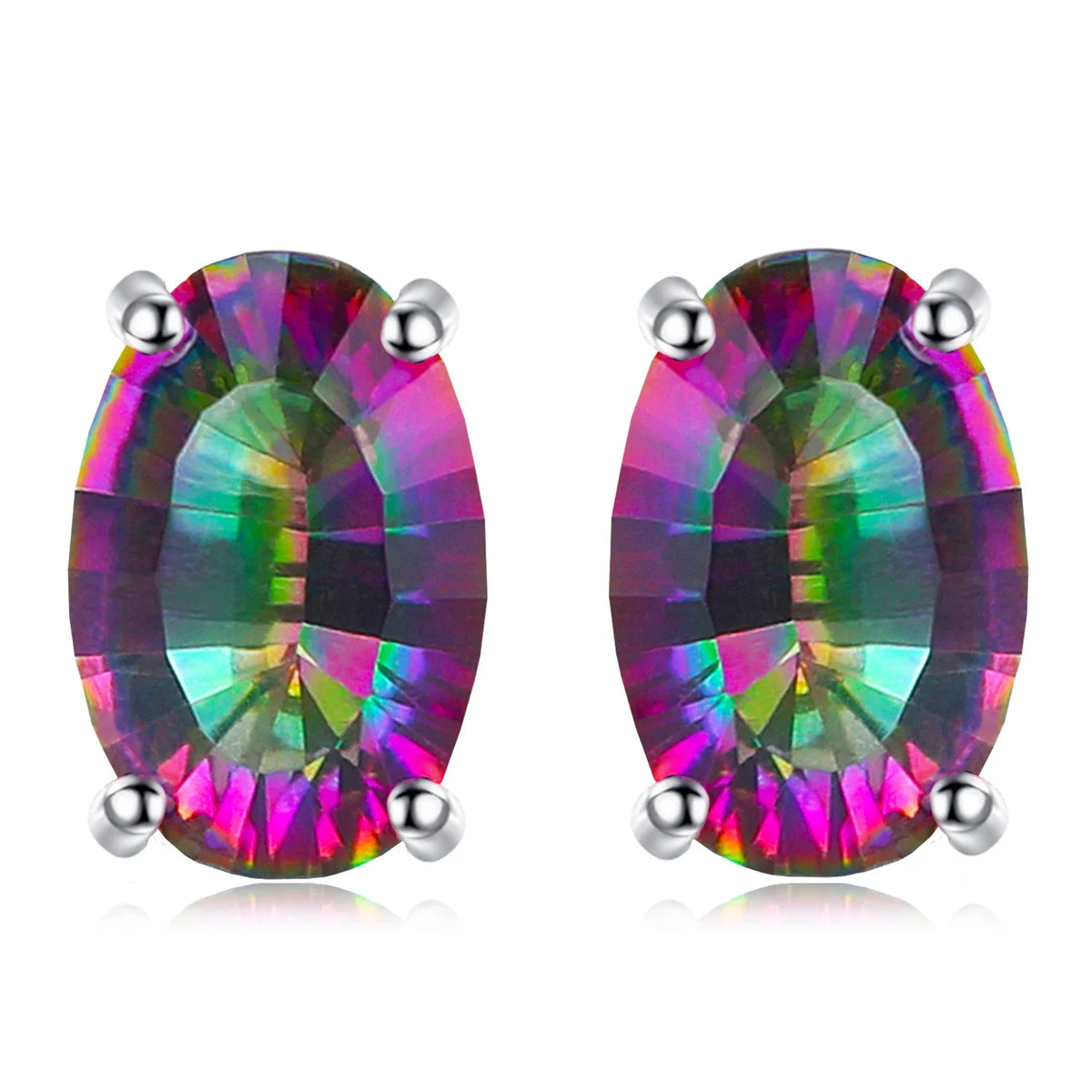 Exquisite 100% Natural Rainbow Quartz Stud Earrings in 925 Sterling Silver - Perfect Birthday Gift for Women - Multi