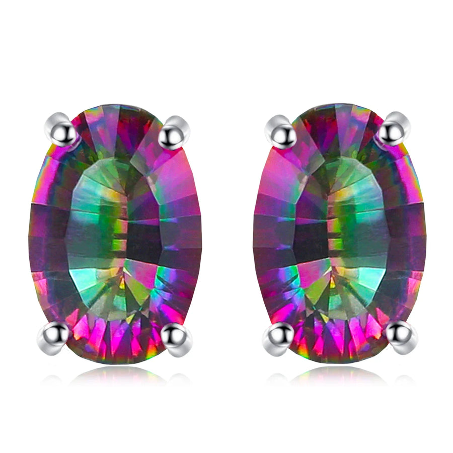 Exquisite 100% Natural Rainbow Quartz Stud Earrings in 925 Sterling Silver - Perfect Birthday Gift for Women - Multi