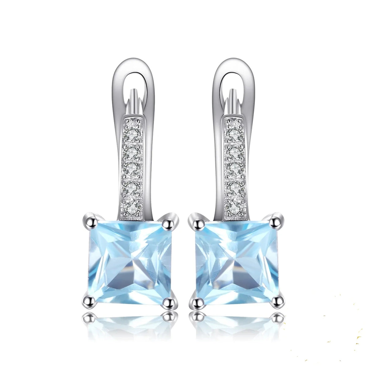 Elevate Your Elegance with 1.4Ct Princess Cut Sky Blue Topaz 925 Sterling Silver Hoop Earrings – A Perfect Gift for Women on Any Special Occasion