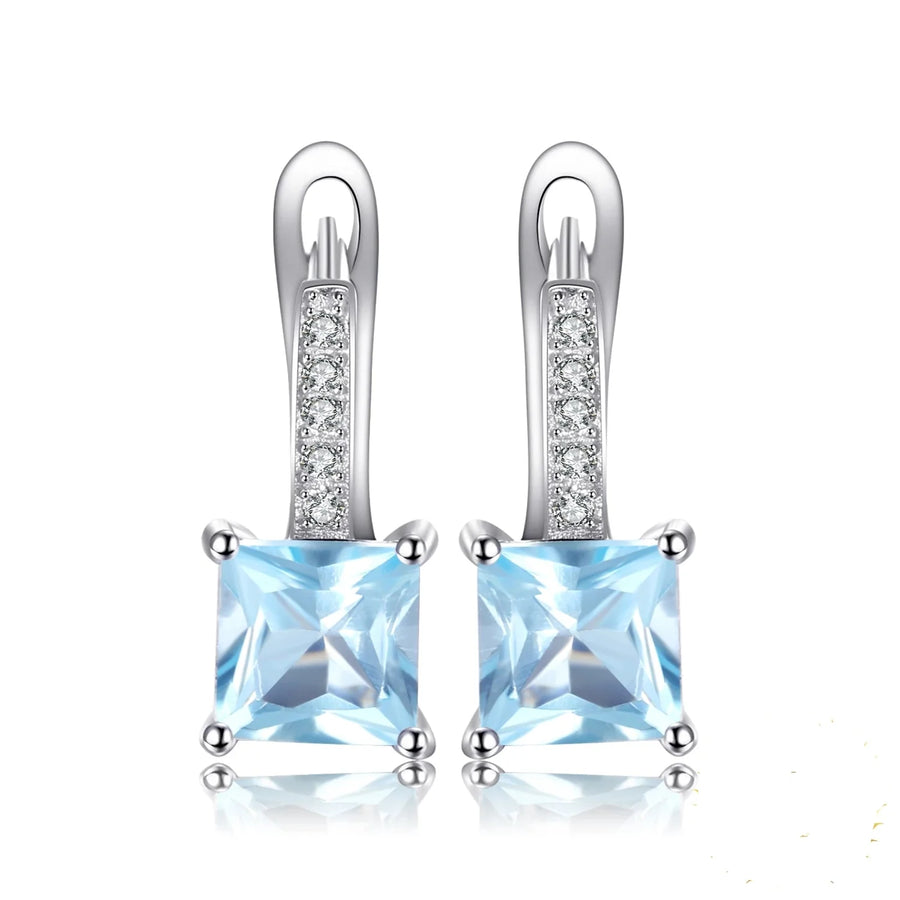 Elevate Your Elegance with 1.4Ct Princess Cut Sky Blue Topaz 925 Sterling Silver Hoop Earrings – A Perfect Gift for Women on Any Special Occasion