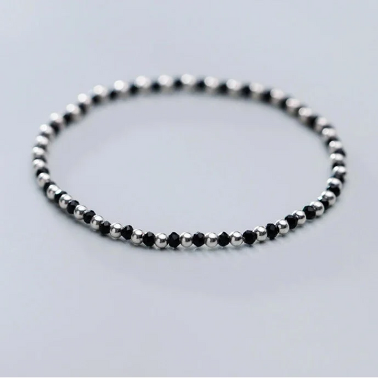 Elegant Black Crystal Ball Strand Bracelet in 925 Sterling Silver - A Sophisticated Gift for Women