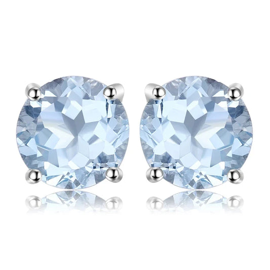Elegant Oval Natural Amethyst 925 Sterling Silver Stud Earrings for Women - Perfect for Any Occasion - Round Blue Topaz
