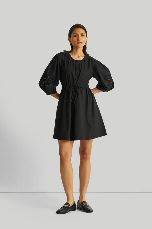Shirt Dress with Balloon Sleeves in Black | Color: Black | Size: XS