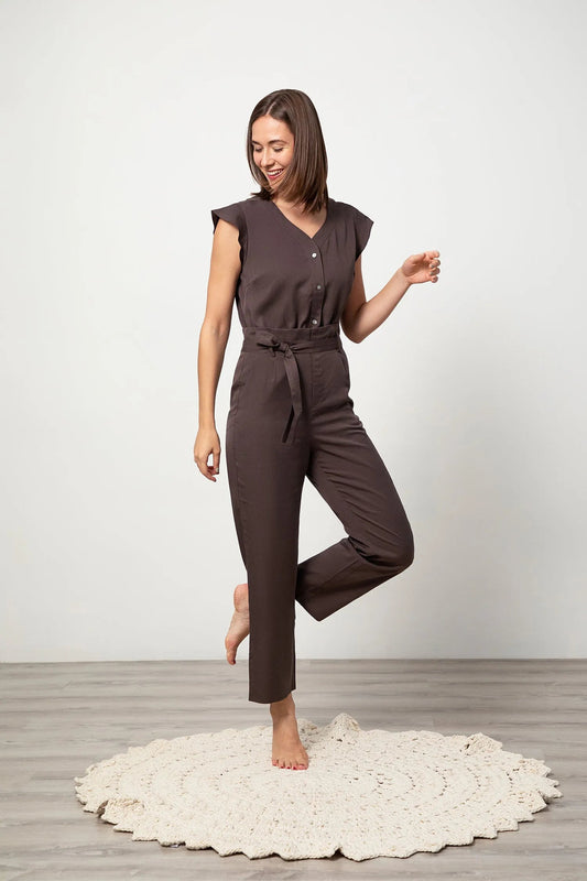 Short-sleeve Jumpsuit - Espresso | Size: XXS