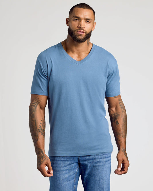 True Classic Indigo Blue Classic V-Neck | Cotton Blend | Athletic Cut | Small