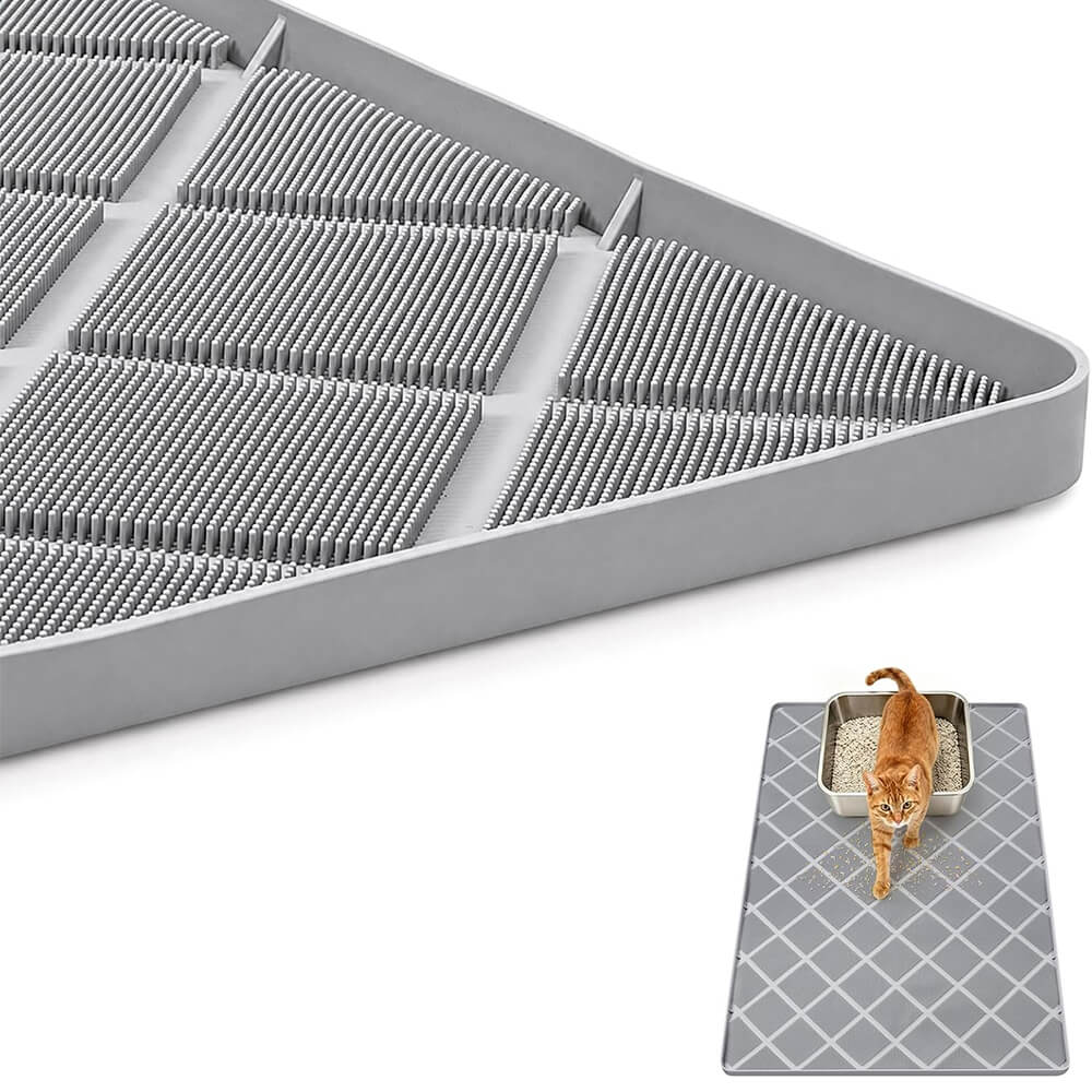 Silicone Cat Litter Mat for Litter Box with Surface Brush - 34"L x 22"W
