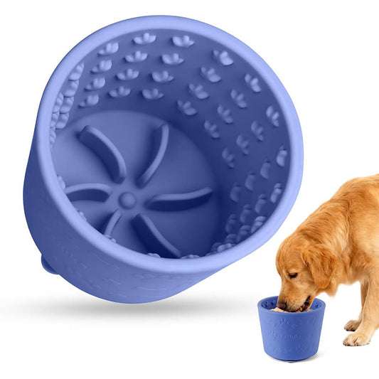 4.8"x3.7" Silicone Dog Slow Feeder Lick Bowl with Strong Suction-Blue - Blue
