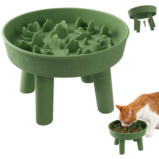 Silicone Slow Feeder Cat Bowl with Detachable Stand-Green - Green