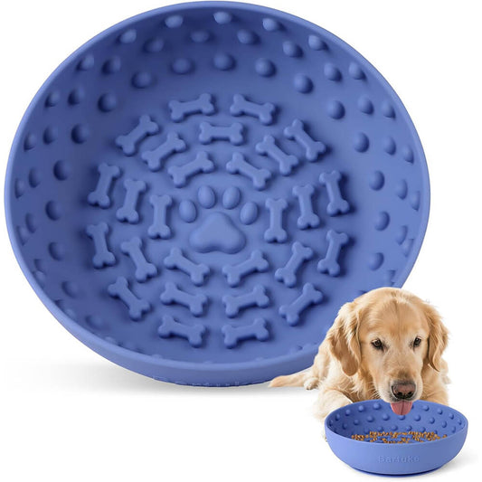 8.3"x2.6" Silicone Dog Slow Feeder Lick Bowl with Strong Suction-Blue - Blue