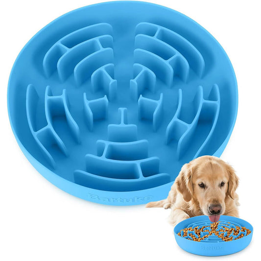 11.2"x2.4" Large Puzzle Silicone Slow Feeder Dog Bowl with Strong Suction-Blue - Blue