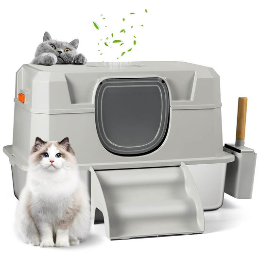 XXL Removable Enclosed Stainless Steel Cat Litter Box with Lid - 23.6"x15.8"x15.8"