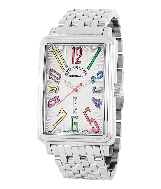 Stührling Uptown Ozzie XL Elite 1102B Quartz 34mm Classic - Silver Dial / Silver Case / Silver Stainless Steel Bracelet Deployant Buckle