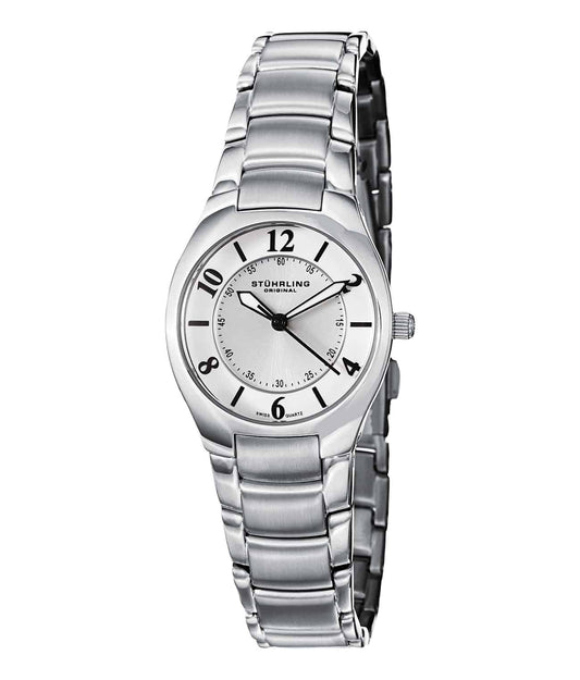 Stührling Lady Regalia 112L Quartz 28mm Classic - White Dial / Silver Case / Silver Stainless Steel Bracelet Deployant Buckle