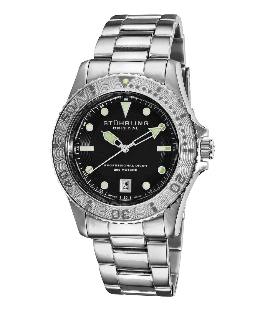 Regatta Sailor 1161 Quartz 42mm Diver - Black Dial / Silver Case / Silver Stainless Steel Bracelet Deployant Buckle