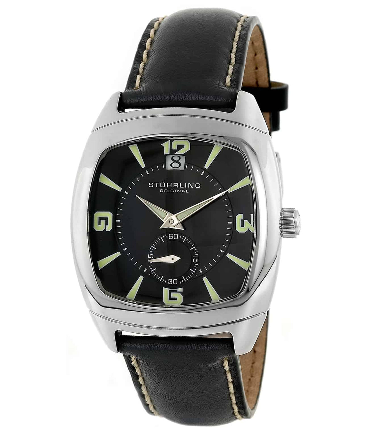 Princeton II 116A Quartz 39mm Classic - Black Dial / Silver Case / Black Leather Strap Tang Buckle