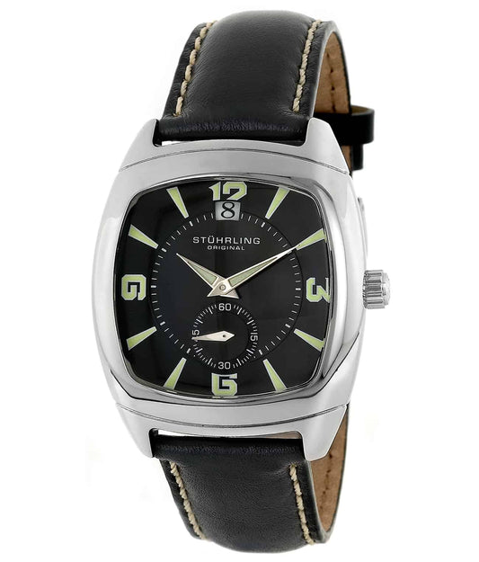 Princeton II 116A Quartz 39mm Classic - Black Dial / Silver Case / Black Leather Strap Tang Buckle