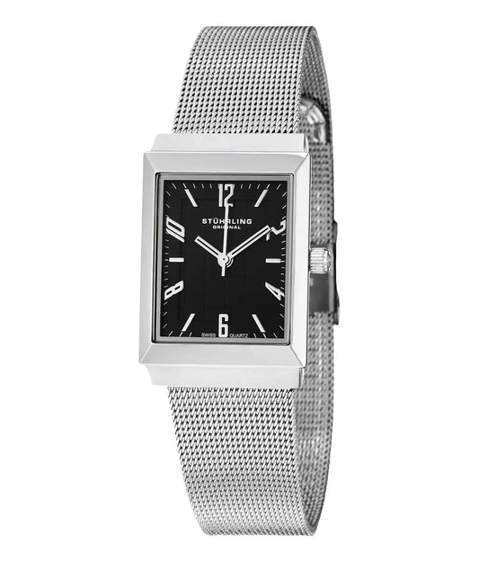 Stührling Lady Prospect 126L Quartz 23mm Classic - Black Dial / Silver Case / Silver Stainless Steel Bracelet Foldover Buckle