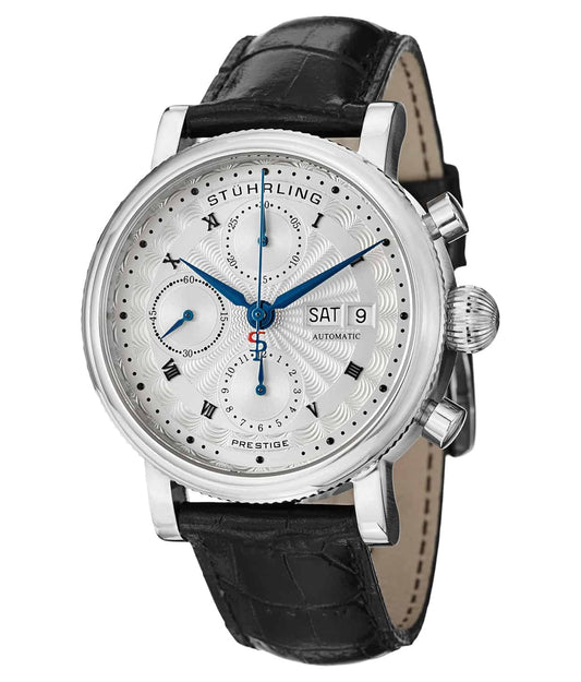 Prominent 139 Automatic 40mm - Silver Dial / Silver Case / Black Leather Strap Tang Buckle