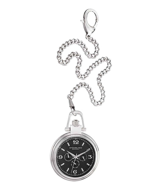 Monarch Nouveau 142A2 Quartz 51mm Classic - Black Dial / Silver Case / Silver Stainless Steel Pocket Watch