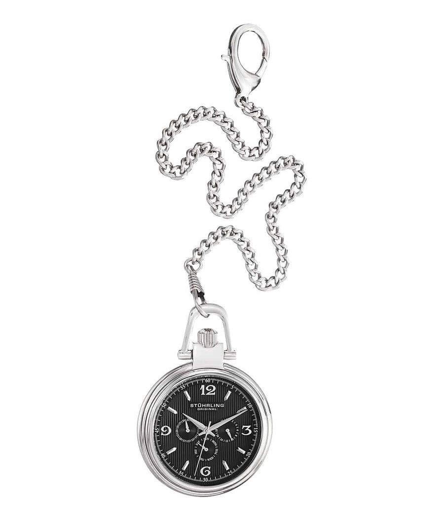 Monarch Nouveau 142A2 Quartz 51mm Classic - Black Dial / Silver Case / Silver Stainless Steel Pocket Watch