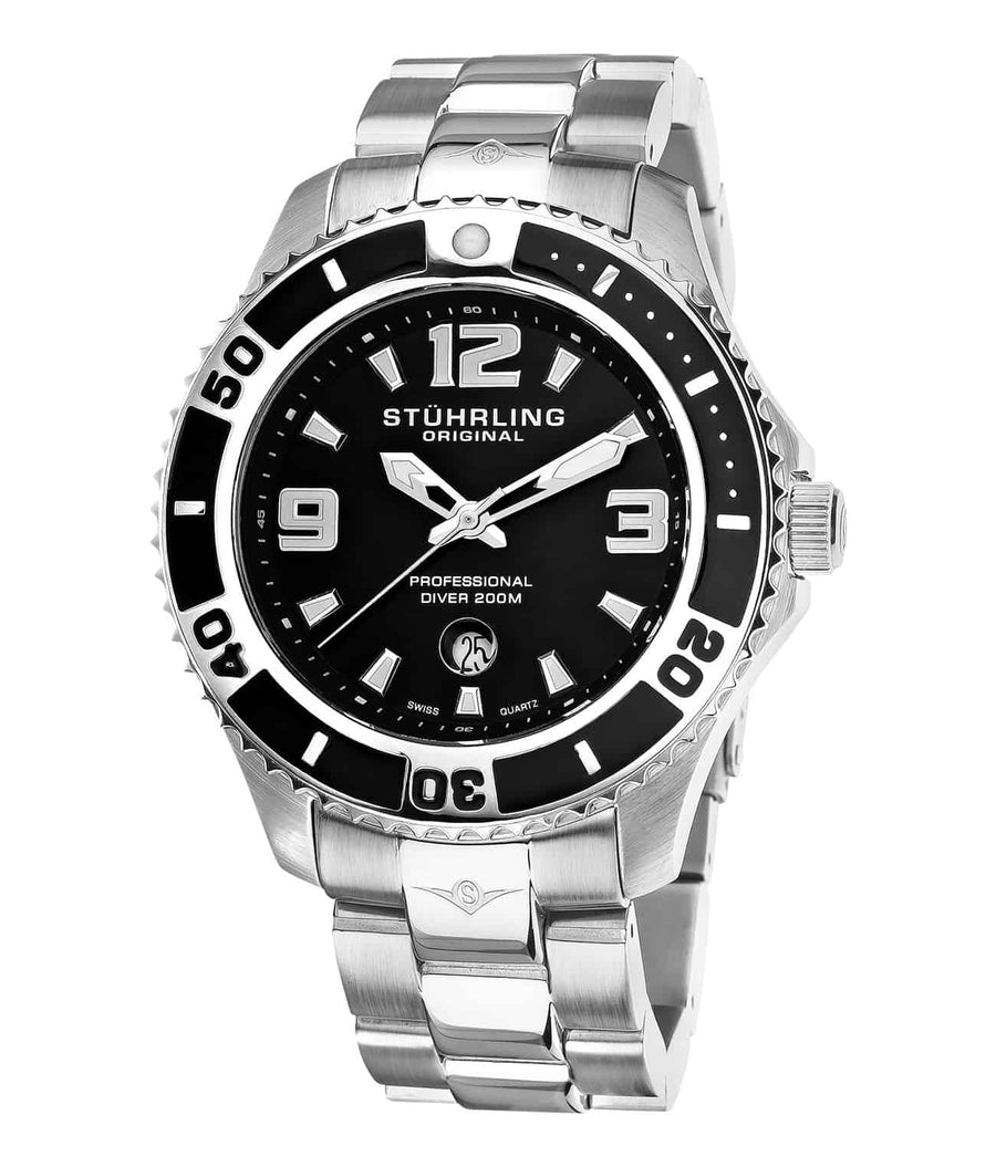 Regatta Valiant Pro II 161B3 Quartz 50mm Diver - Black Dial / Silver Case / Silver Stainless Steel Bracelet Deployant Buckle