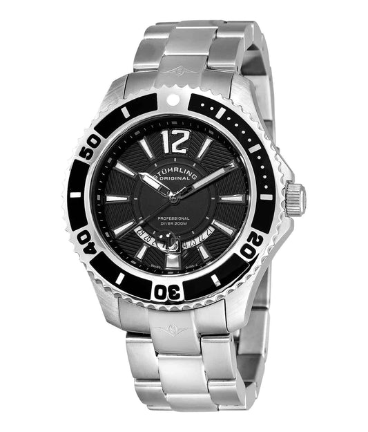 Regatta Diver 161B4 Quartz 50mm - Black Dial / Silver Case / Silver Stainless Steel Bracelet Deployant Buckle