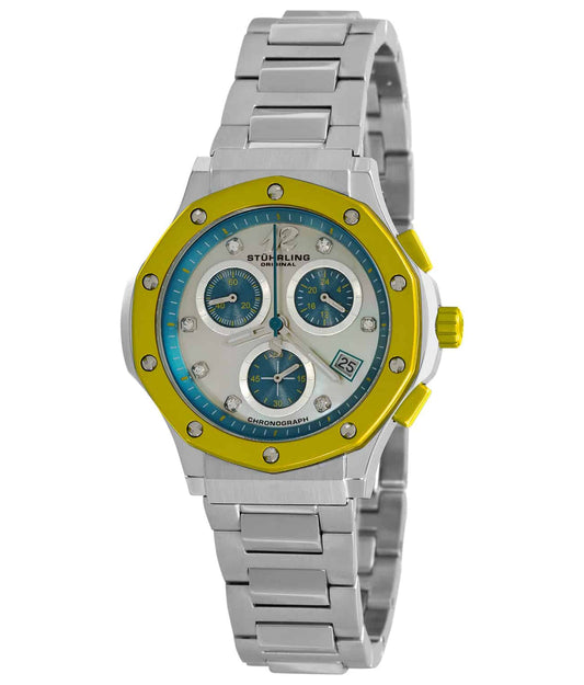 Stührling Lady Nemo Chronograph 180 Quartz 37mm - Blue Dial / Silver Case / Silver Stainless Steel Bracelet Deployant Buckle