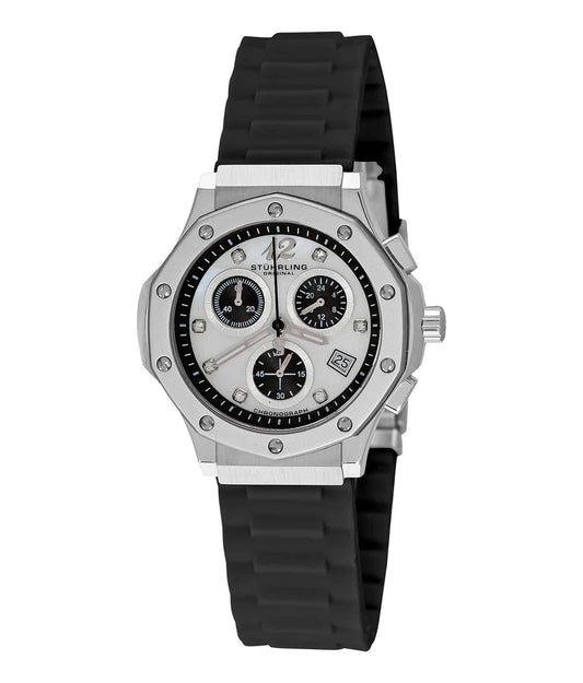 Cosmo Girl 180R Quartz 37mm Chronograph - White Dial / Silver Case / Black Silicone Strap Deployant Buckle