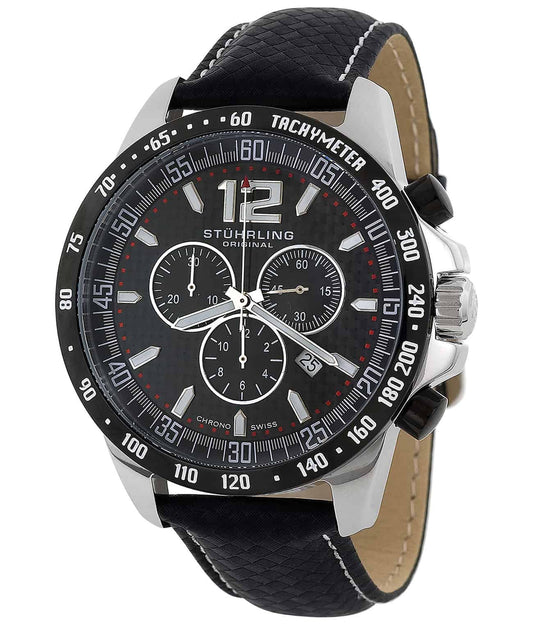 Concorso Chronograph 210A Quartz 46mm - Black Dial / Silver Case / Black Leather Strap Tang Buckle