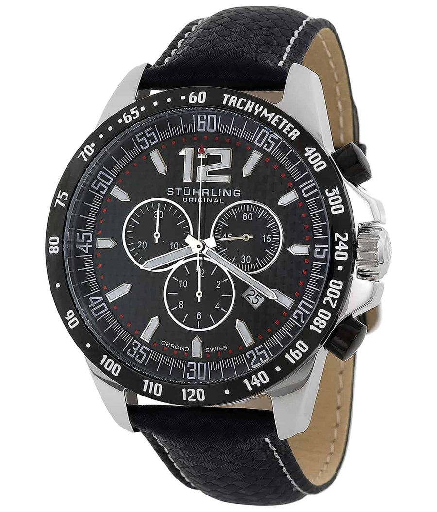 Concorso Chronograph 210A Quartz 46mm - Black Dial / Silver Case / Black Leather Strap Tang Buckle