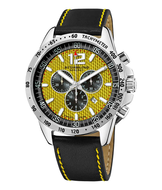 Concorso Corale 210A2 Quartz 46mm Chronograph - Yellow Dial / Silver Case / Black Leather Strap Tang Buckle