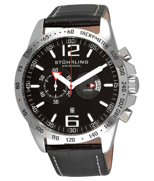 Concorso Laureate 210B 48mm Chronograph - Black Dial / Silver Case / Black Leather Strap
