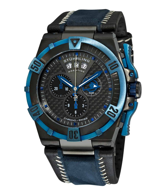 Midnight Falcon Prestige 220ML Quartz 44mm - Black Dial / Black PVD Case / Black Leather Strap Black PVD Tang Buckle