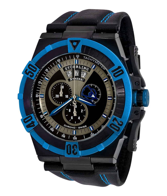 Falcon Blazer 220XL Quartz 51mm Diver - Grey Dial / Black PVD Case / Black Leather Strap Black PVD Tang Buckle